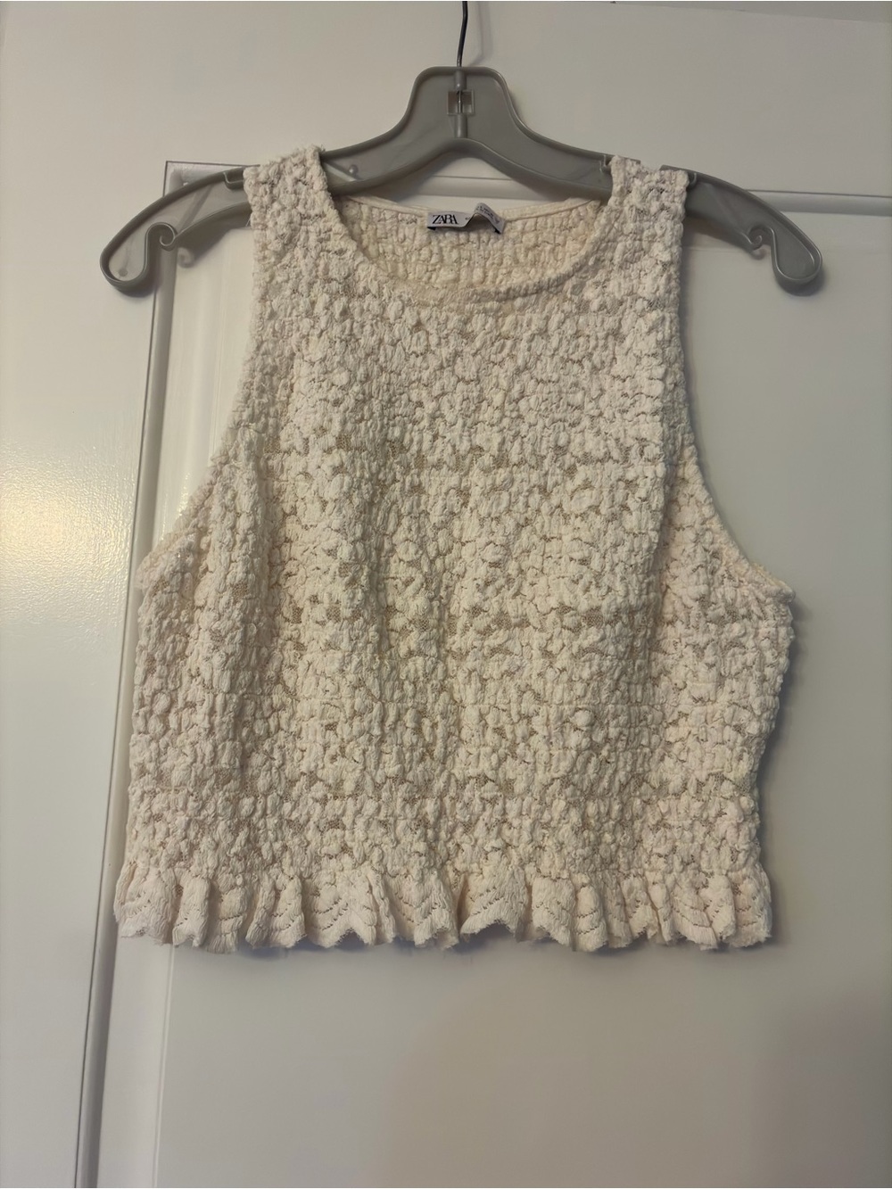 Zara Cream Textured Ruffle Hem Tank